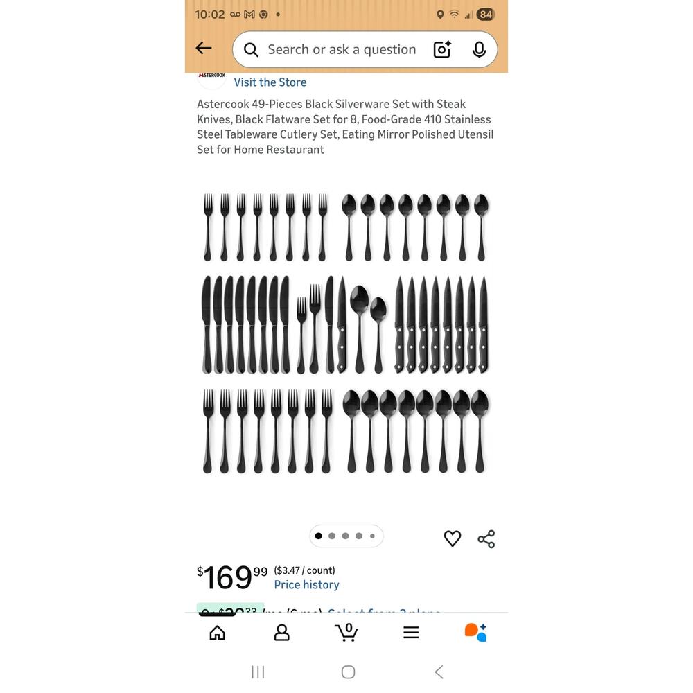Astercook 49PC Black Silverware Set Steak Knives Set for 8 410 Stainless Steel